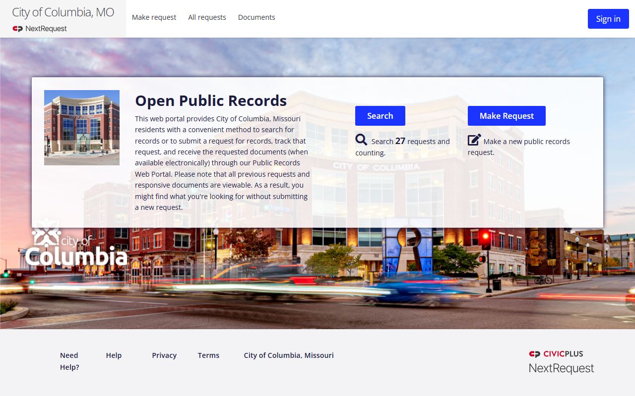 Columbia people search public records request portal