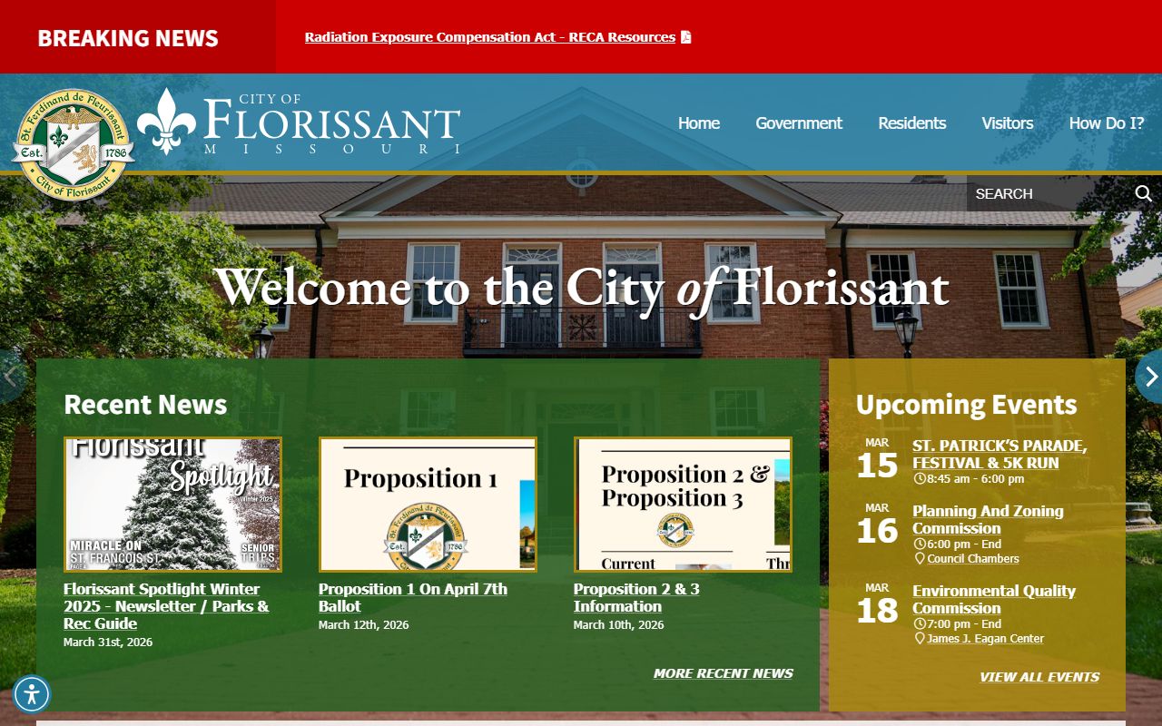 Florissant Missouri city website for people search records