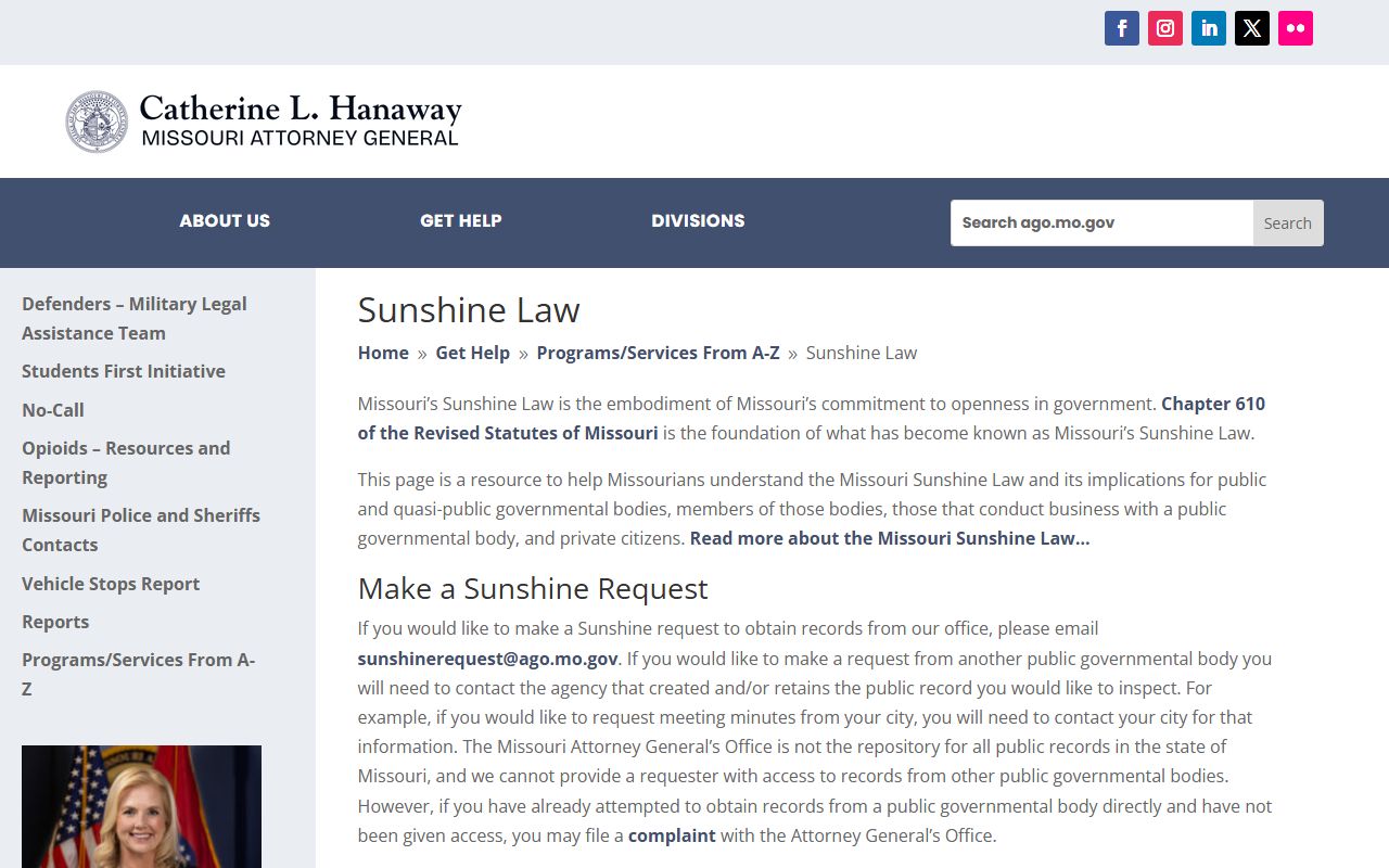 Missouri Sunshine Law public records access information